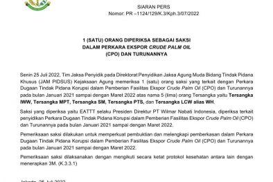 Presdir Wilmar Diperiksa Kejagung Terkait Penyidikan Korupsi Fasilitas Ekspor CPO