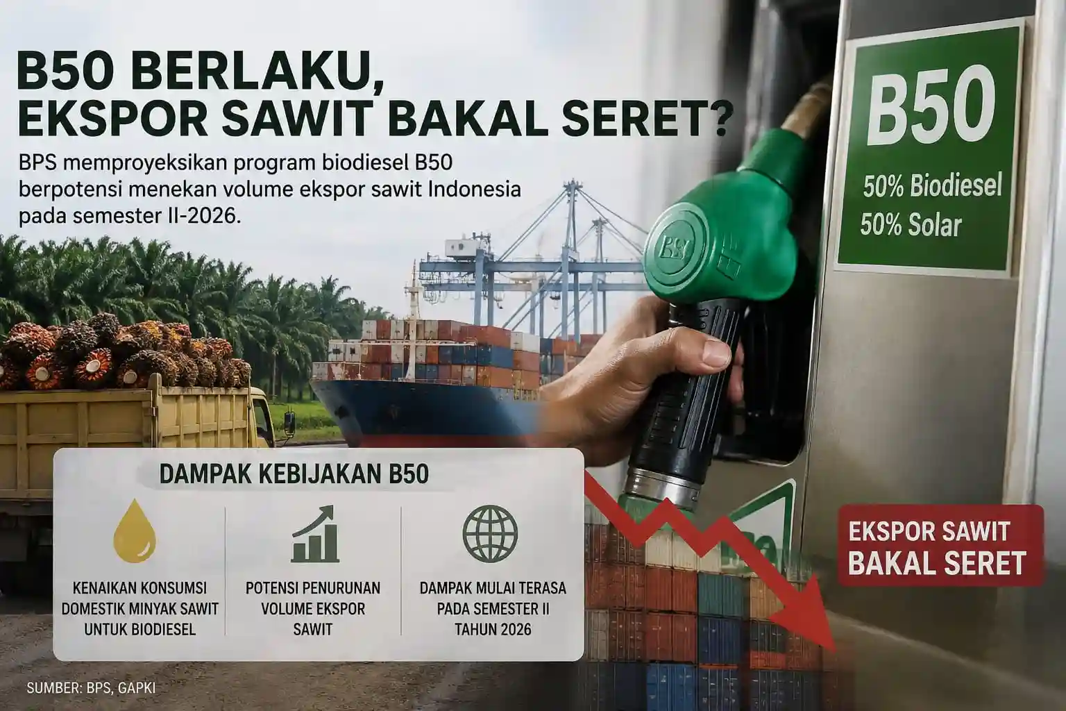 Kabar Buruk dari BPS, Program B50 Berpotensi Bikin Ekspor Sawit Indonesia Seret