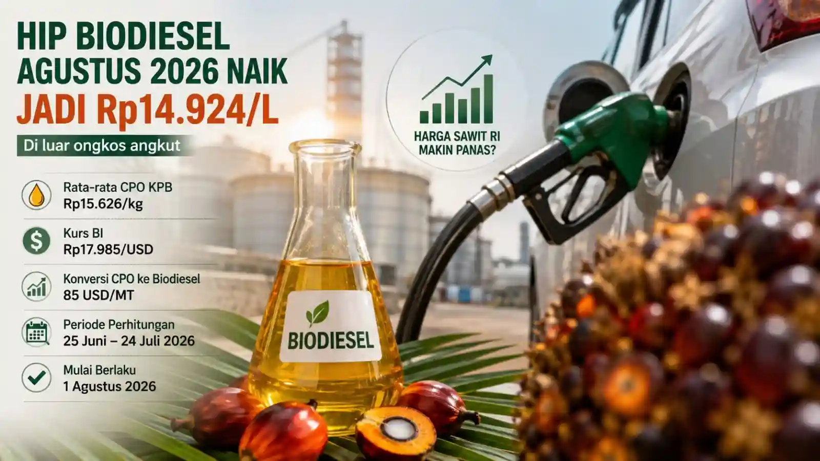 HIP Biodiesel Agustus 2026 Naik Jadi Rp14.924/L, Harga Sawit RI Makin Panas?