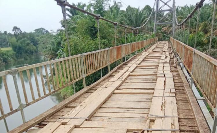 Satu-satunya Akses Petani Sawit, Kondisi Jembatan Gantung Suka Pindah Mulai Parah