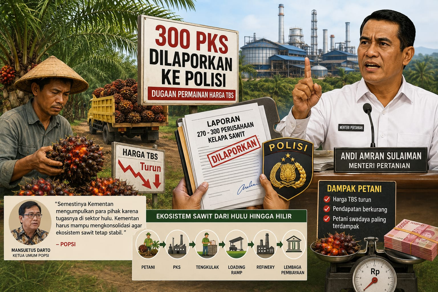 Imbas Dugaan Permainan Harga TBS, 300 PKS Dilaporkan Mentan Amran ke Polisi, POPSI Beri Tanggapan Tajam
